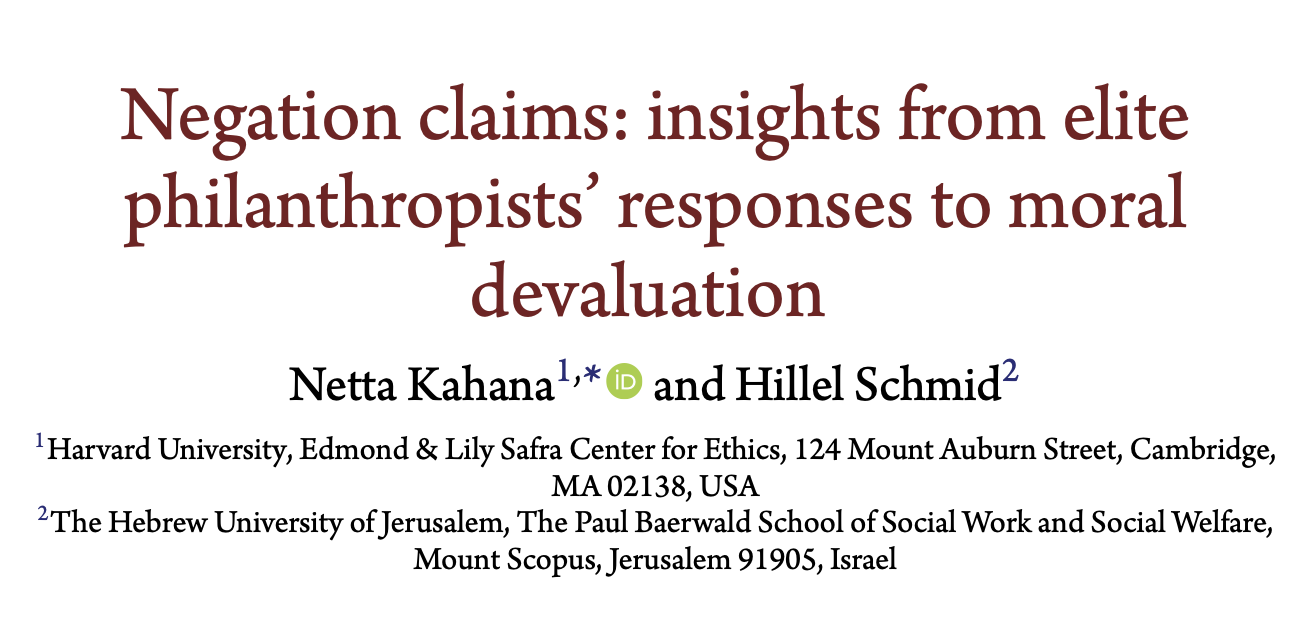 מאמר העוסק בתגובות הפילנתרופים בישראל כלפי עמדות הציבור כלפיהם